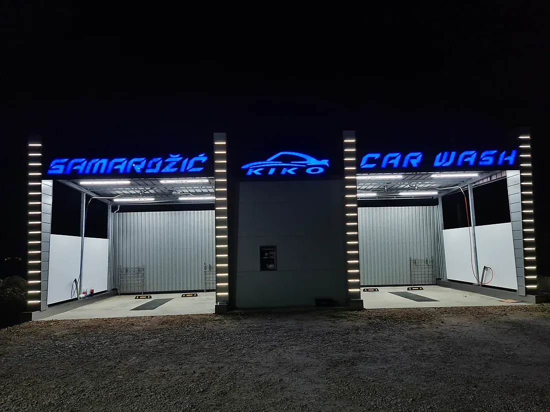 3D svetleća slova Garmagic Car Wash na fasadi, dnevni prikaz